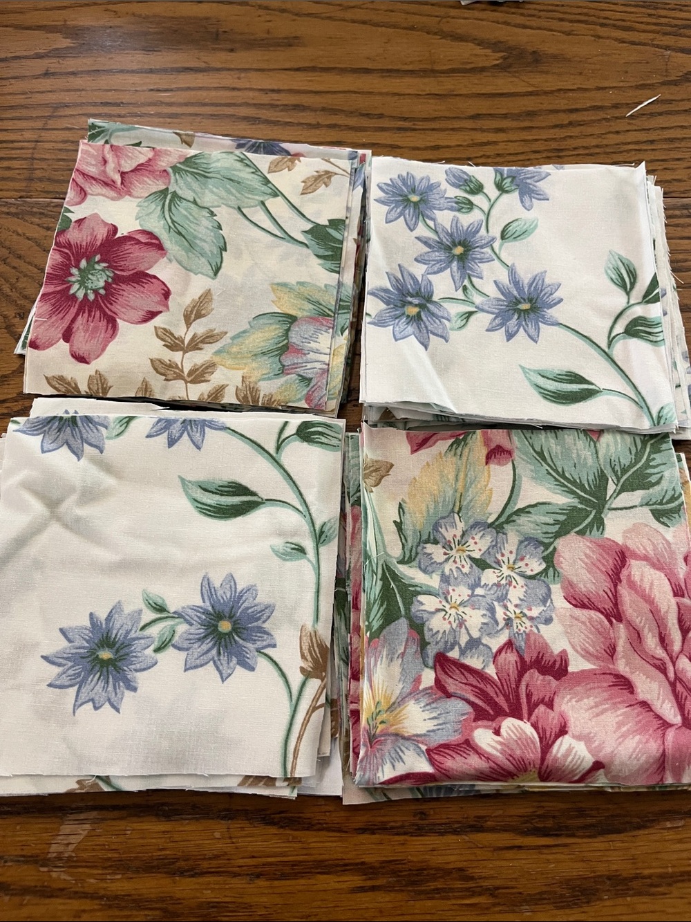 Floral vintage Fabric quilt Squares Set - Pink, Blue, Green patches
